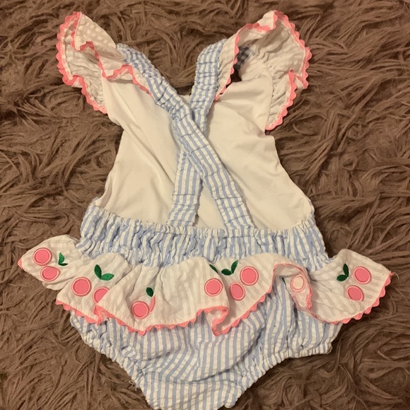 Blue and White Striped Kids Swimsuit - Picture 2 of 2